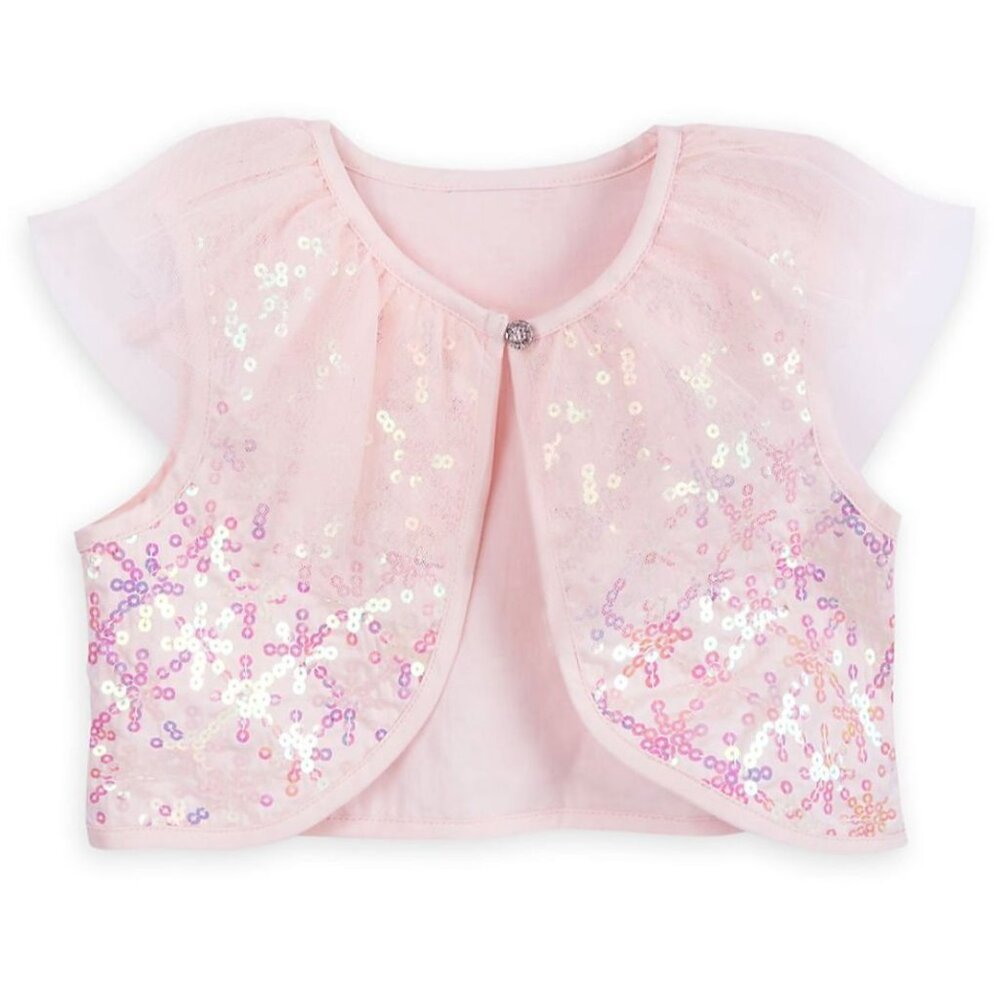 Disney Girls Tulle Flutter Sleeve Cropped‎ Sequined Snowflakes Vest Size 9/10